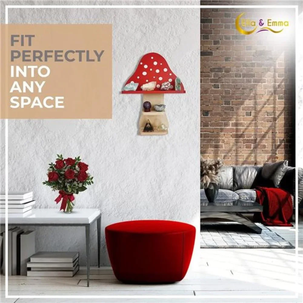 Floating Wooden Mushroom Shelf - Bathroom Shelves Mushroom Decor, Wall Shelves